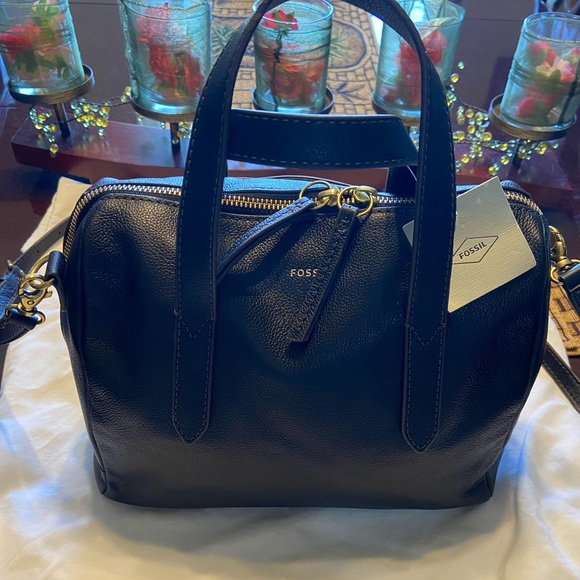 Fossil Hailey Black Leather Satchel /Crossbody bag - Picture 12 of 12